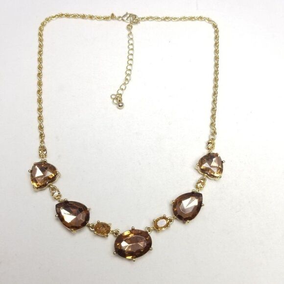 Vintage Brown Rhinestone Collar Necklace, Gold Tone Setting, Adjustable Length - Picture 1 of 7